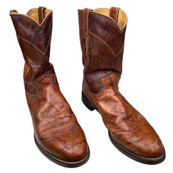 Justin Men’s Jackson Brown Leather Marbled Western Cowboy Boot Size US 13 D - Picture 5 of 10